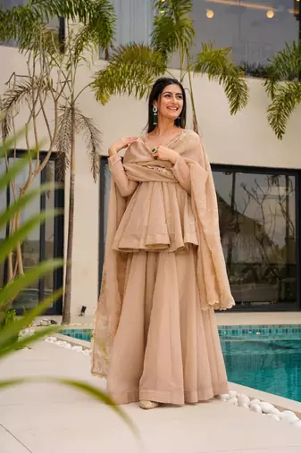 Peach Embroidered Kurta Set