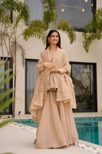 Peach Embroidered Kurta Set