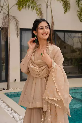 Peach Embroidered Kurta Set