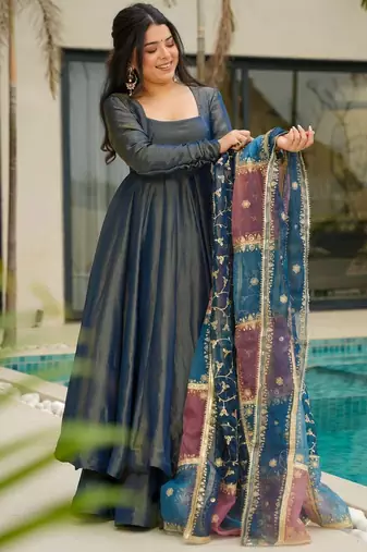 Dark Blue Embroidered suit set