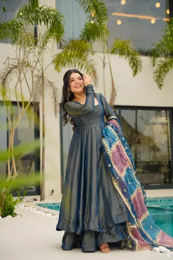 Dark Blue Embroidered suit set