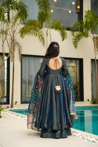 Dark Blue Embroidered suit set