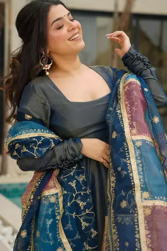 Dark Blue Embroidered suit set