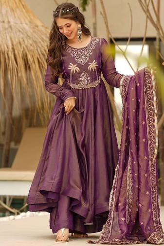 Purple Embroidered Kurta Palazzo set