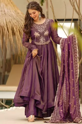Purple Embroidered Kurta Palazzo set
