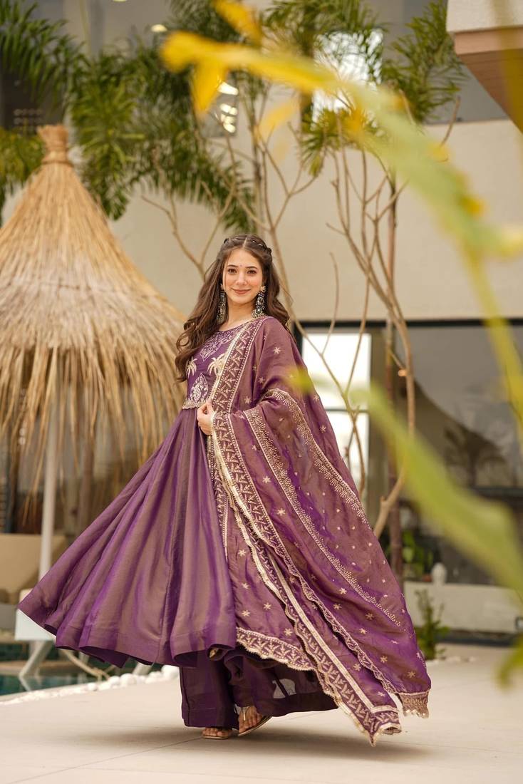 Purple Embroidered Kurta Palazzo set
