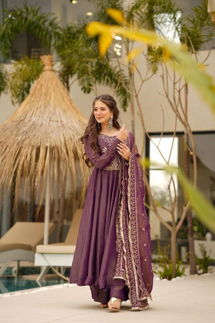 Purple Embroidered Kurta Palazzo set