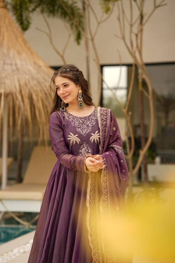Purple Embroidered Kurta Palazzo set