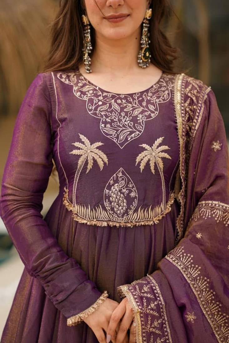 Purple Embroidered Kurta Palazzo set