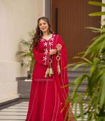Red Embroidered kurta palazzo set