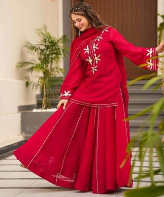 Red Embroidered kurta palazzo set 2