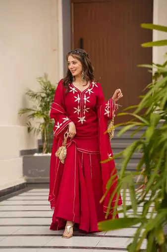 Red Embroidered kurta palazzo set