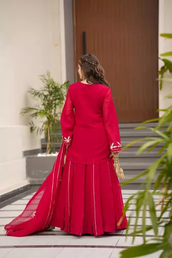 Red Embroidered kurta palazzo set