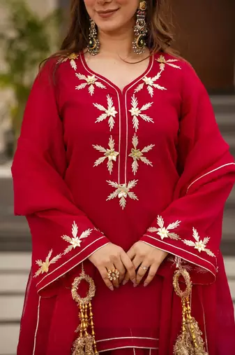 Red Embroidered kurta palazzo set
