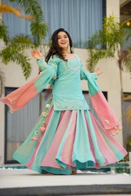Sky Blue Embroidered kurta palazzo set 2