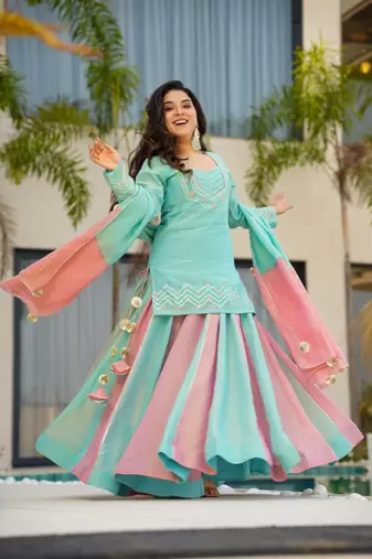 Sky Blue Embroidered kurta palazzo set