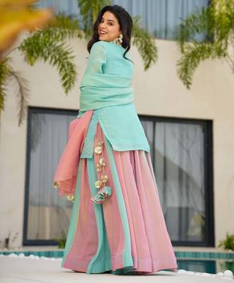 Sky Blue Embroidered kurta palazzo set 3