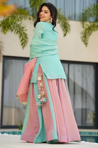 Sky Blue Embroidered kurta palazzo set