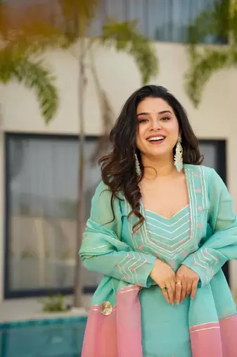 Sky Blue Embroidered kurta palazzo set