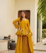 mustard Embroidered sharara set
