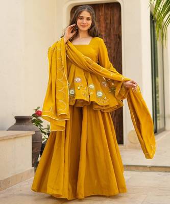mustard Embroidered sharara set 3