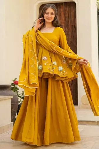 mustard Embroidered sharara set