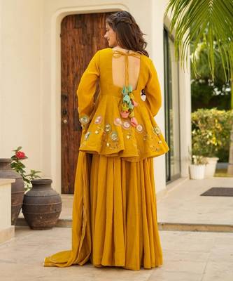 mustard Embroidered sharara set 4