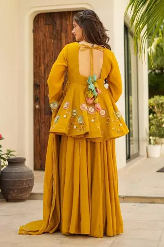mustard Embroidered sharara set