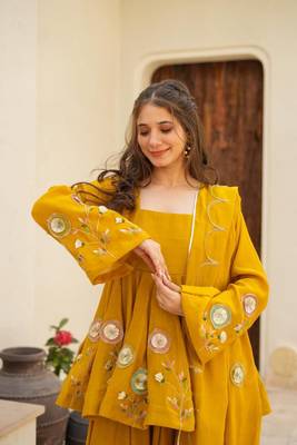 mustard Embroidered sharara set 5