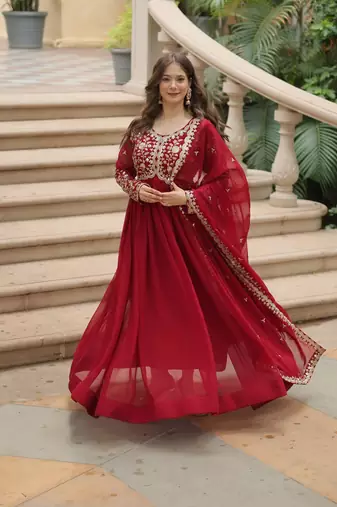 Eilara maroon festival special sequins embroideres gown with dupatta