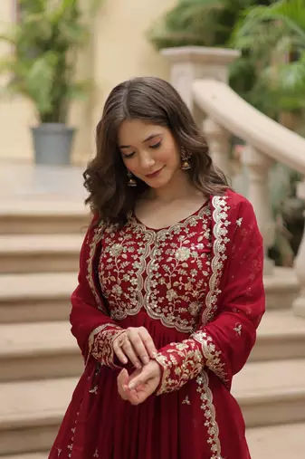 Eilara maroon festival special sequins embroideres gown with dupatta