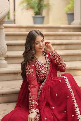 Eilara maroon festival special sequins embroideres gown with dupatta 5