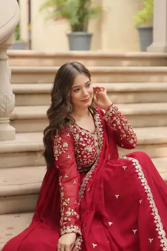 Eilara maroon festival special sequins embroideres gown with dupatta