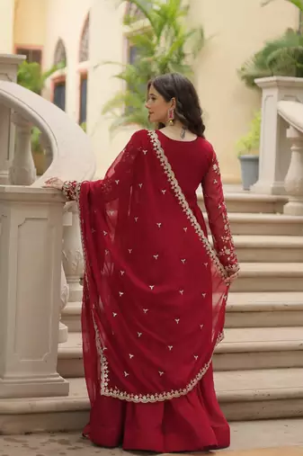 Eilara maroon festival special sequins embroideres gown with dupatta