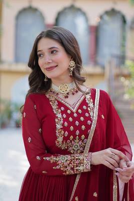 Maroon sequin embroidered georgette anarkali set 4