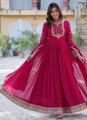 Pink sequin embroidered georgette anarkali set 3