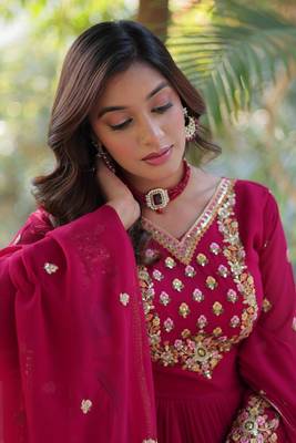 Pink sequin embroidered georgette anarkali set 4