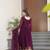 Wine luxury designer faux blooming georgette gown with zari & sequin embroidery
