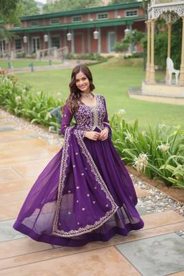 Purple faux blooming gown with sequins-multi embroidery 3