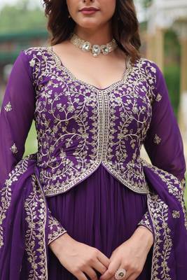Purple faux blooming gown with sequins-multi embroidery 5