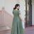 Green crunchy silk thread embroidered koti anarkali gown festive wear