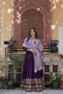 Purple star georgette embroidered gown with gold crush dupatta 5
