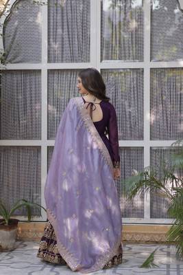 Purple star georgette embroidered gown with gold crush dupatta 6