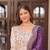 Off-white jacquard gown with purple dupatta