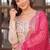 Off-white jacquard gown with pink dupatta