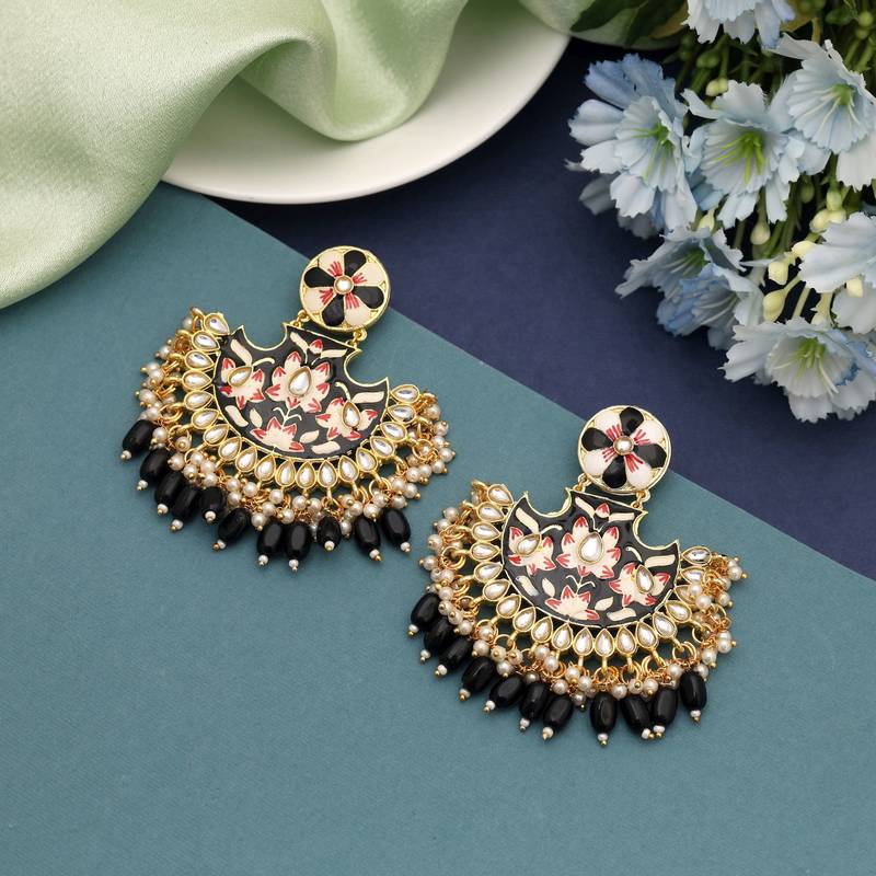Black color meenakari earrings