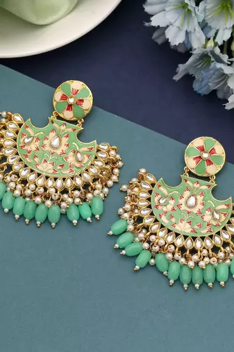 Parrot green color meenakari earrings