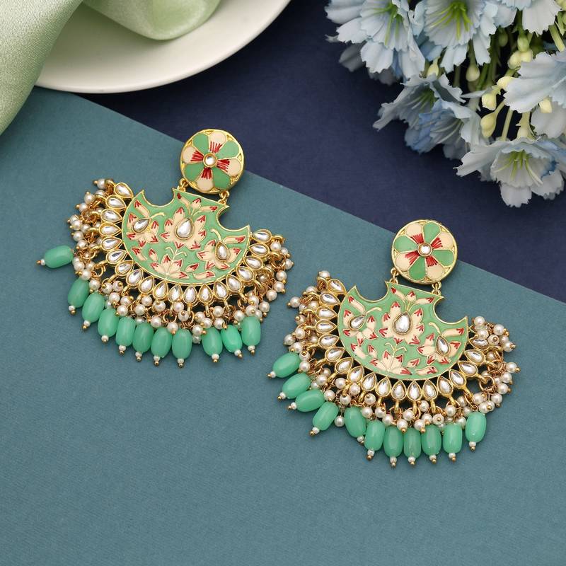 Parrot green color meenakari earrings