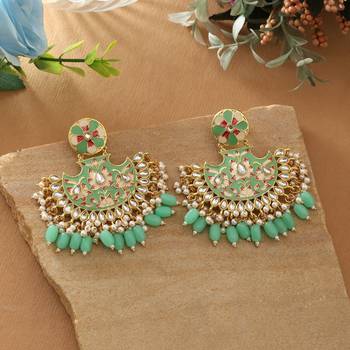 Parrot green color meenakari earrings 2
