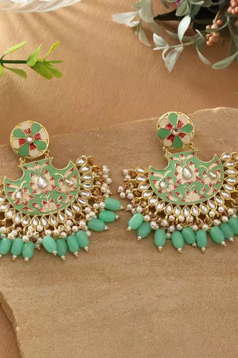 Parrot green color meenakari earrings